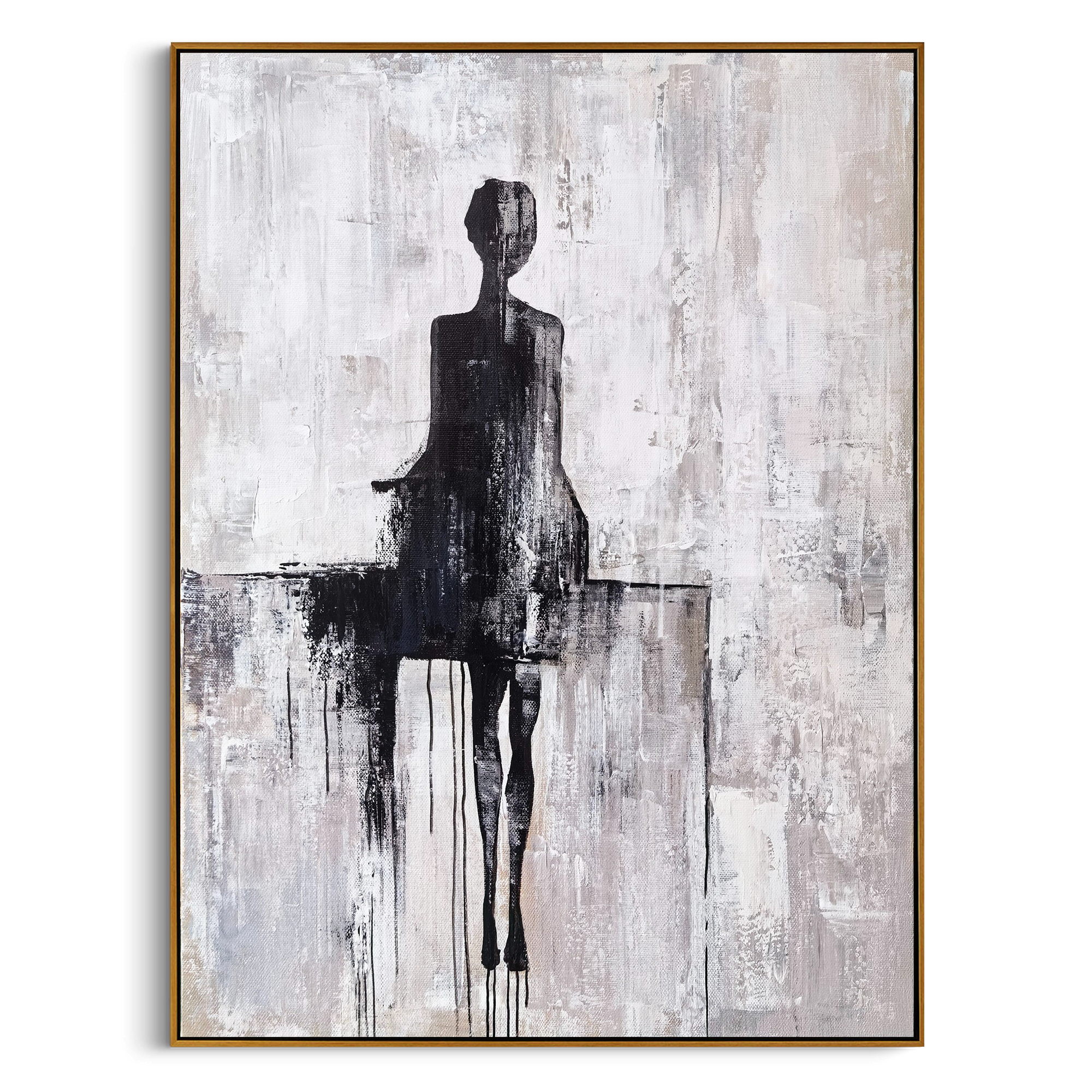"Midnight Layered Figures" - Abstract Figurative Art | 3D Black & Grey Textured Canvas Painting | Luxury Vertical Wall Art #PE 493