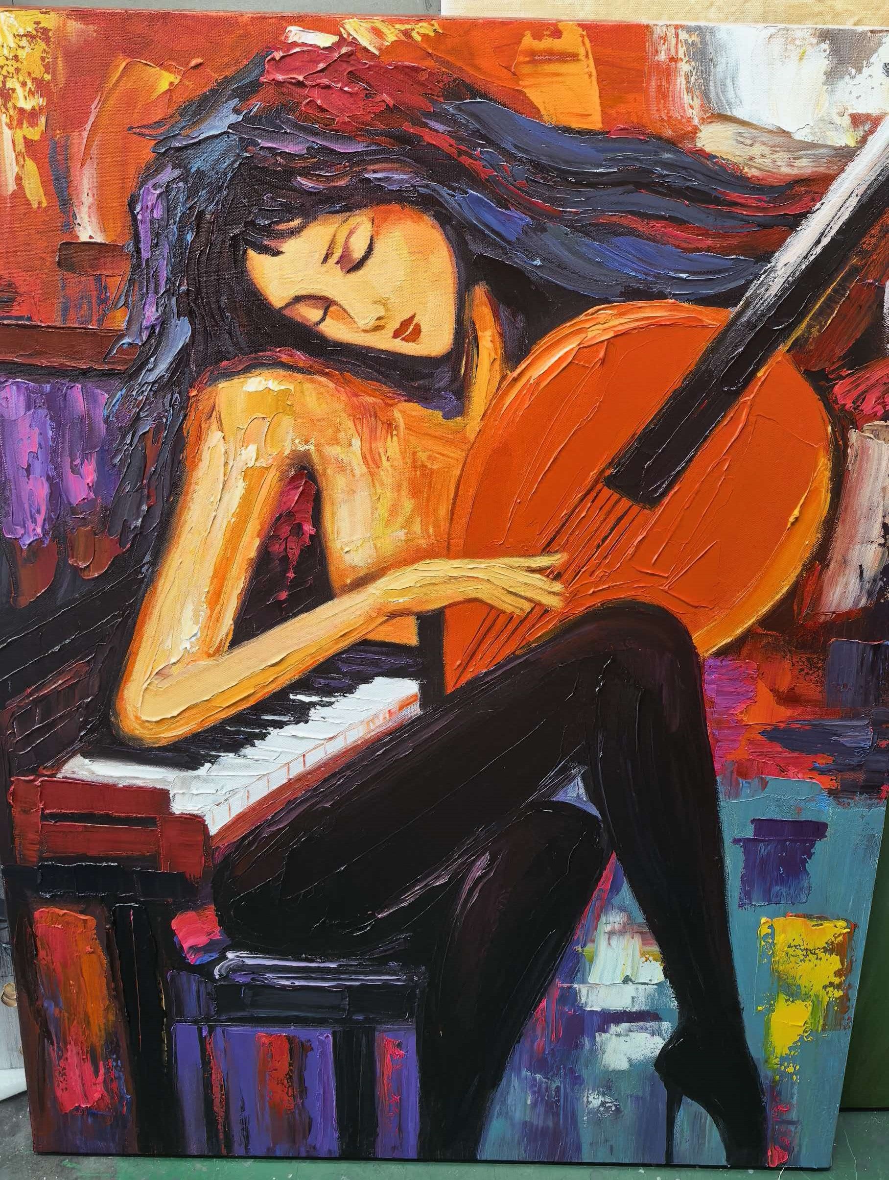 "MELODIC PASSION" – 3D Sculptural Heavy Impasto Musical Figural | Modern Vibrant Style Soul- Stirring Expressionist Wall Art #PE496