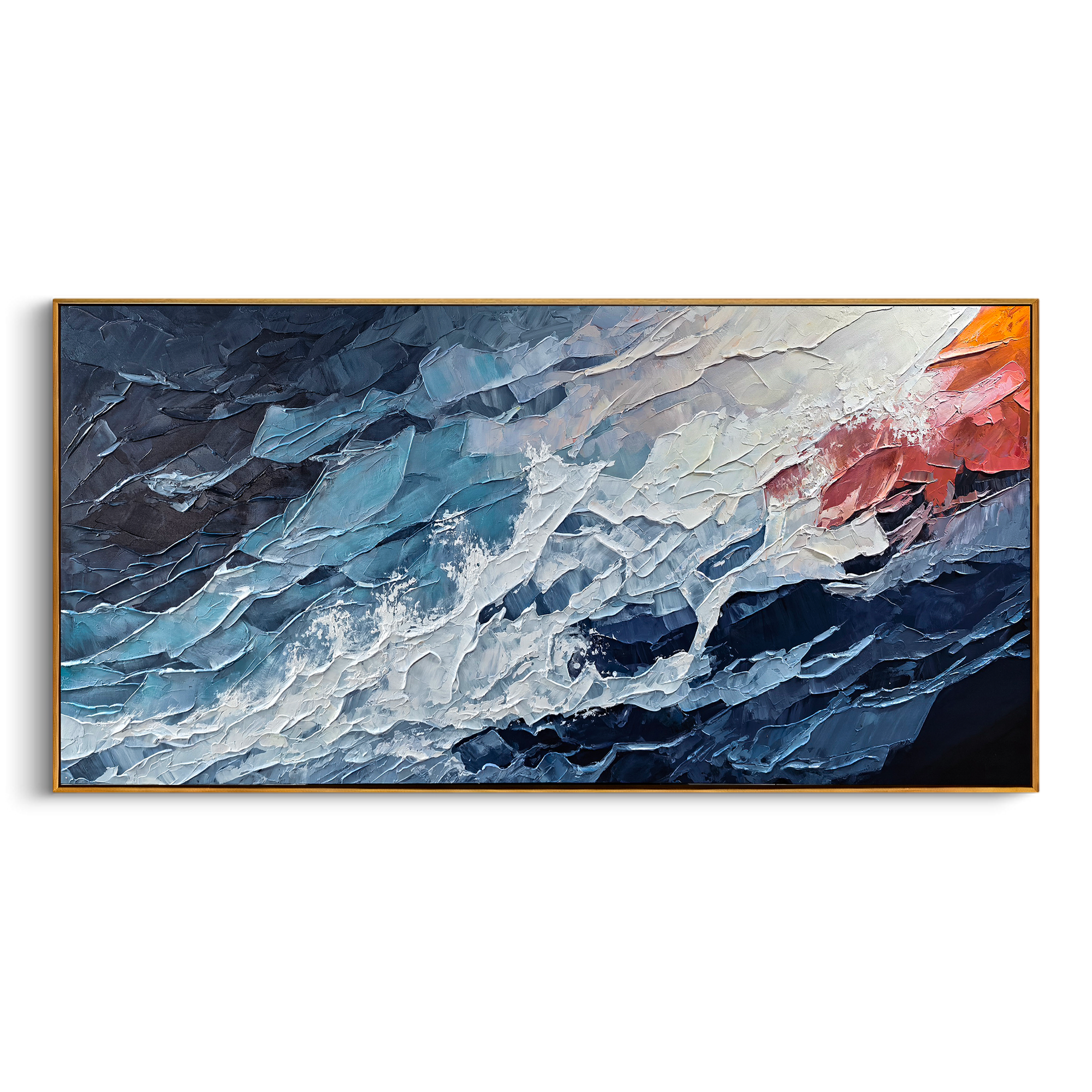 "Azure Ocean Passage" - Textured Seascape Art | 3D Blue & Red Impasto Canvas Painting | Luxury Canvas Wall Art #PT 518