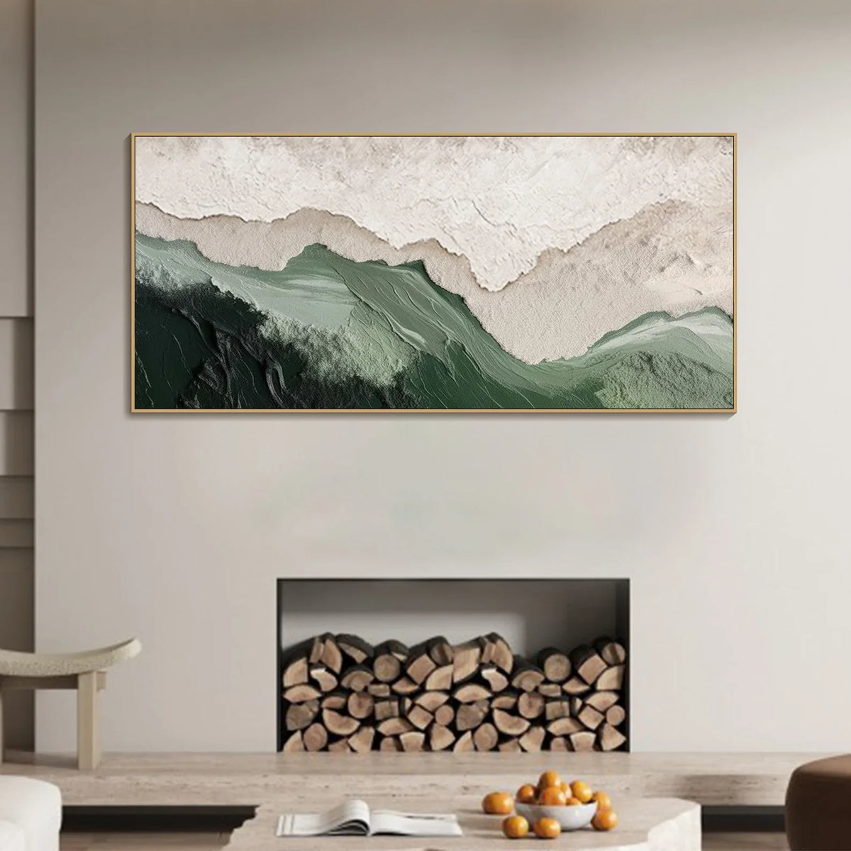 "Layered Mountain" - Modern Heavy Impasto Landscape Artwork | Beige Palette Knife Painting | Luxury Horizontal Wall Art #PT 2631