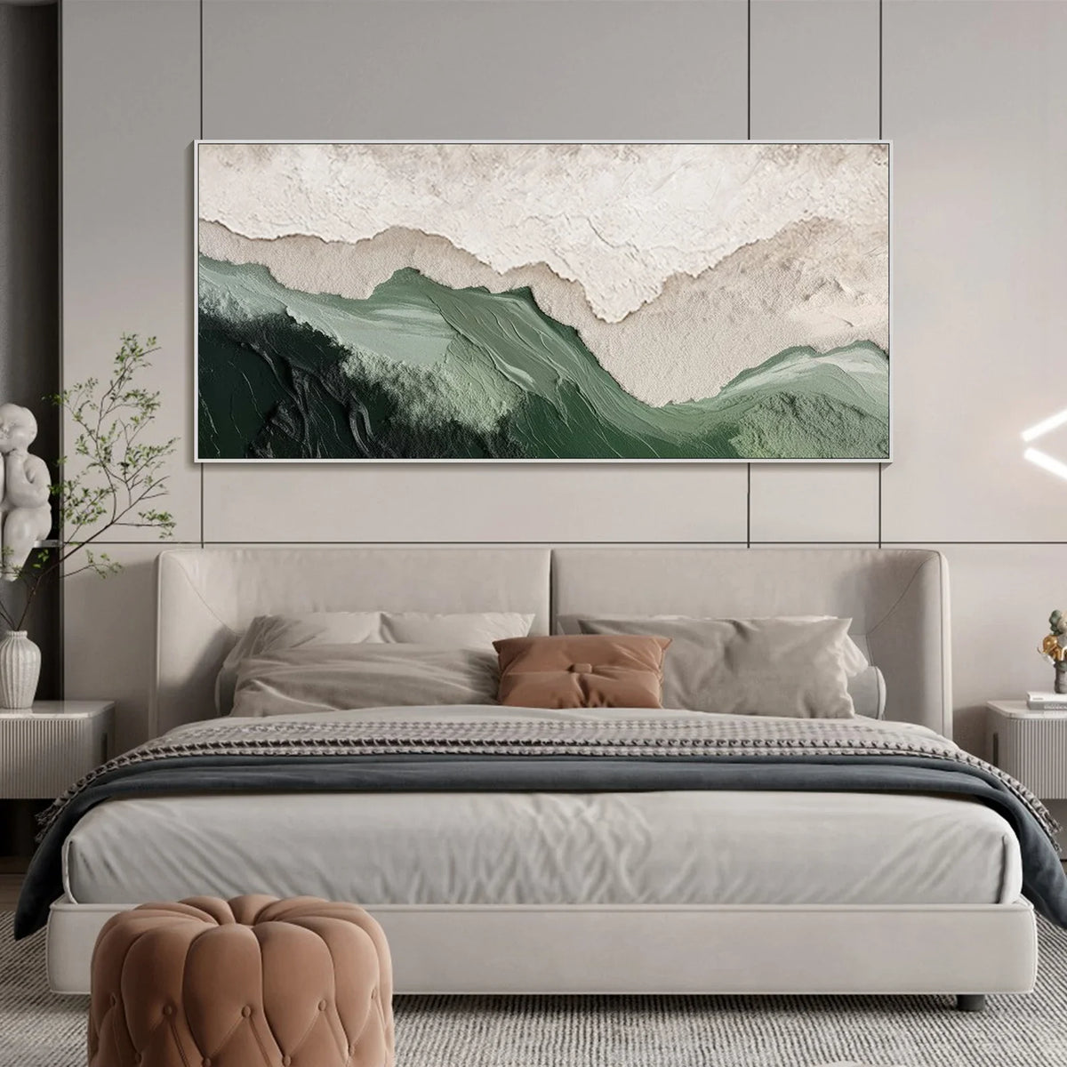 "Layered Mountain" - Modern Heavy Impasto Landscape Artwork | Beige Palette Knife Painting | Luxury Horizontal Wall Art #PT 2631