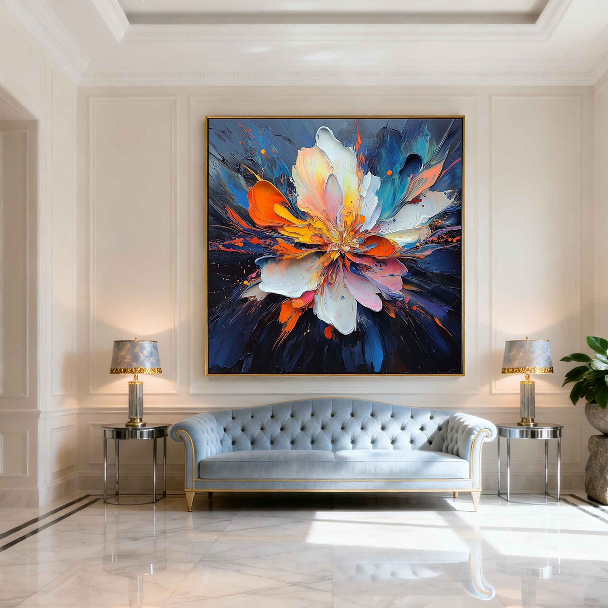 "Supernova Bloom" – Radiant Heavy Impasto Abstract Floral Oil Painting | Bold Dynamic 3D Texture Wall Art #FL292