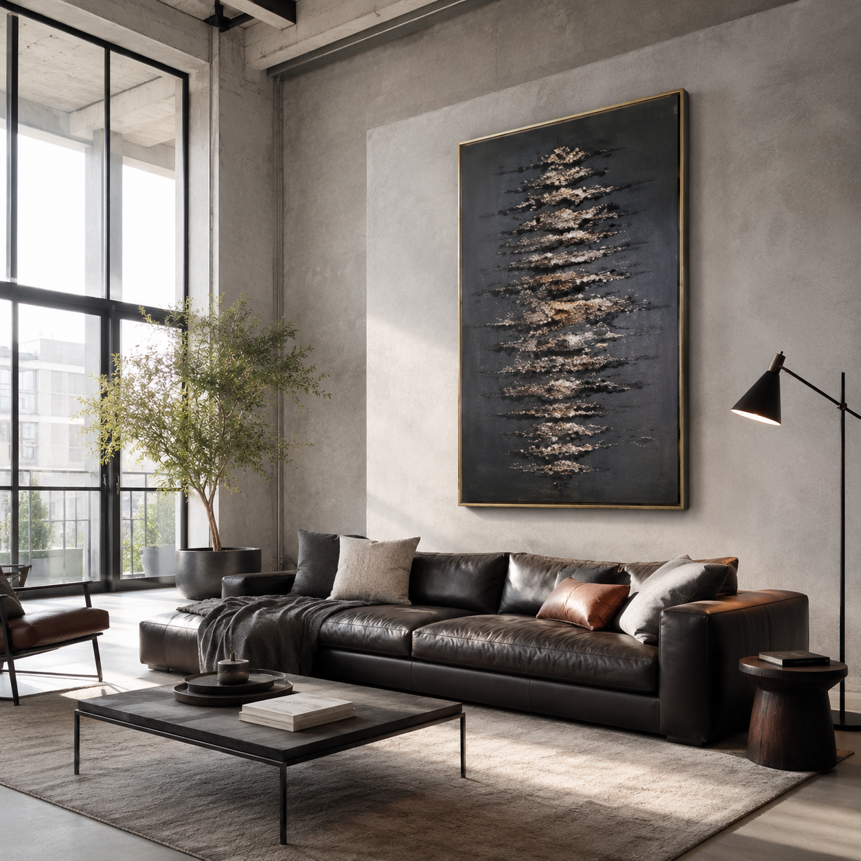 "Gilded Midnight Tide" - Modern Heavy Impasto Abstract Relief | 3D Matte Black & Metallic Gold Palette Knife Painting | Luxury Vertical Wall Art #WS 260