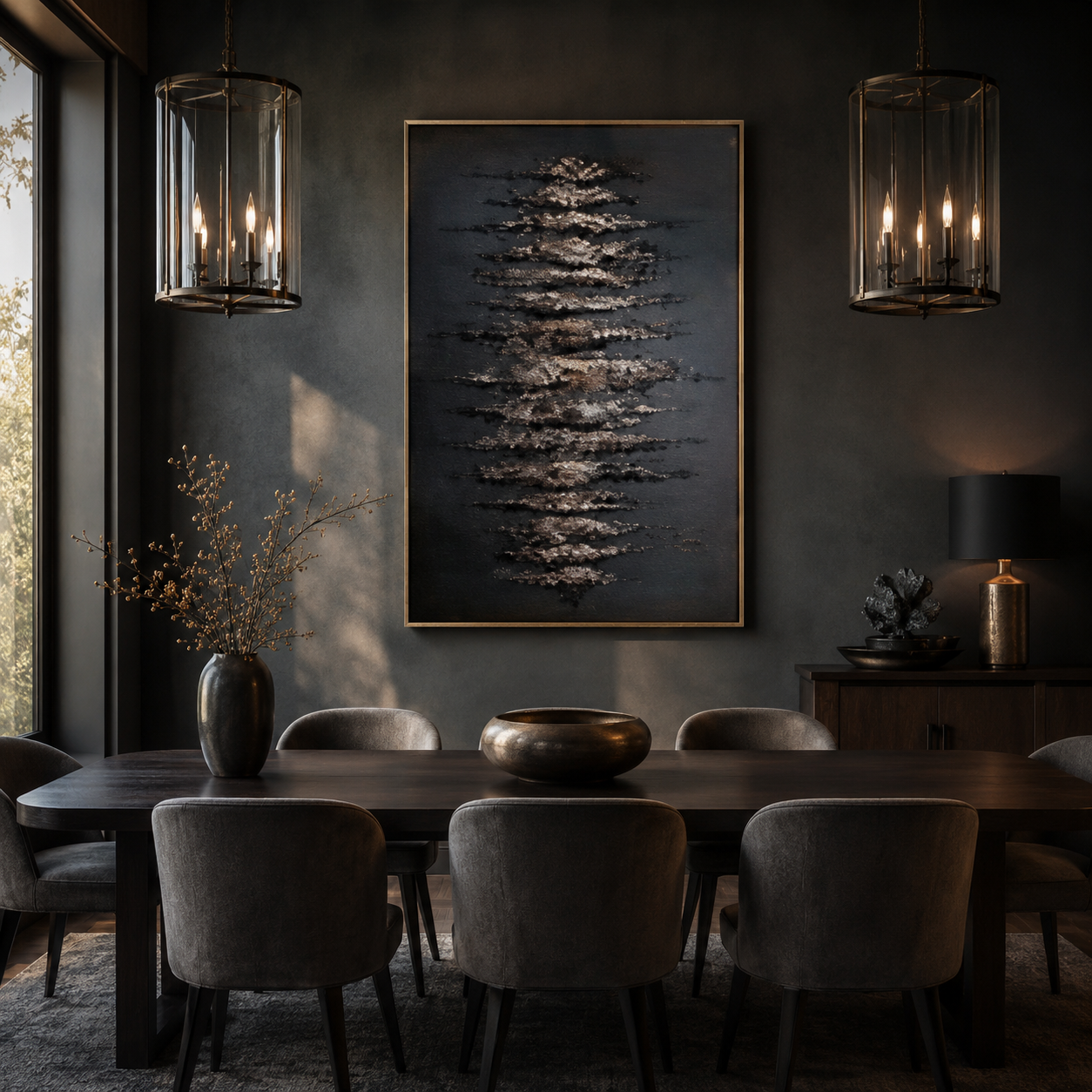 "Gilded Midnight Tide" - Modern Heavy Impasto Abstract Relief | 3D Matte Black & Metallic Gold Palette Knife Painting | Luxury Vertical Wall Art #WS 260