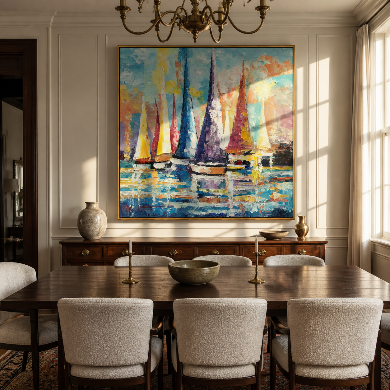 "Azure Meadow Horizon" is a 100% hand-painted landscape painting created with professional oil and acrylic paints on high-quality canvas. Its blue & orange palette and visible textured strokes give every piece authentic handmade variation and tactile depth.