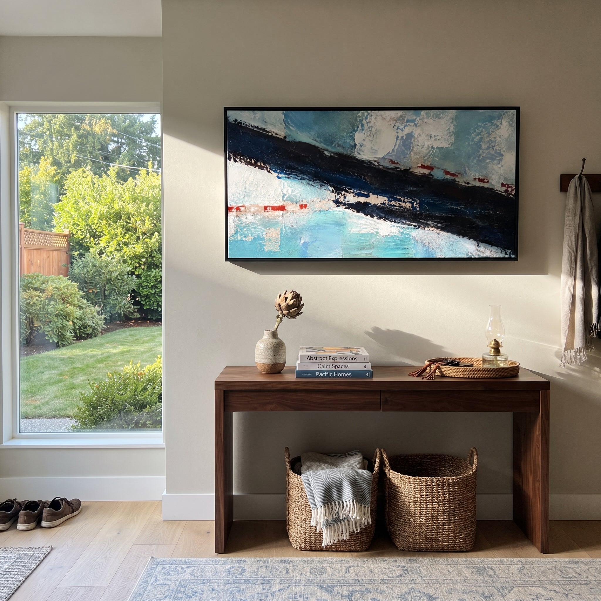 "Black Current Across The Aegean" captures the dangerous force of the open sea as a single dark movement. The band crosses the composition like fate, storm, or the unseen pull of Poseidon, while small red marks and blue undertones keep the passage connected to map, voyage, and warning.