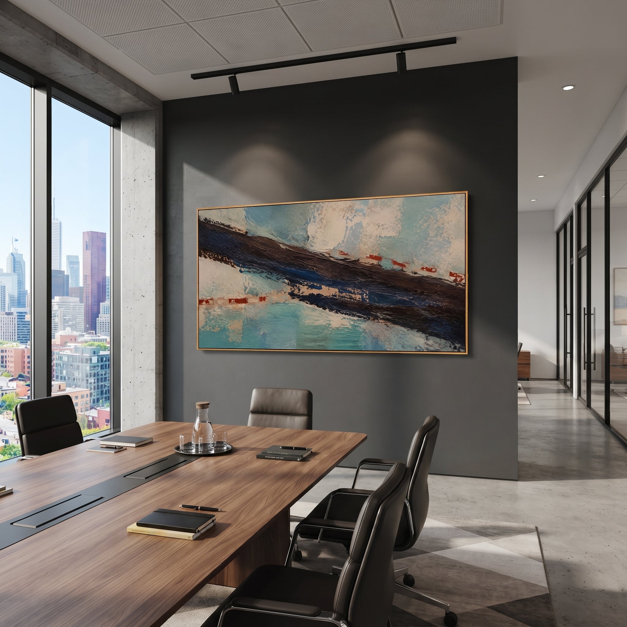 "Black Current Across The Aegean" captures the dangerous force of the open sea as a single dark movement. The band crosses the composition like fate, storm, or the unseen pull of Poseidon, while small red marks and blue undertones keep the passage connected to map, voyage, and warning.