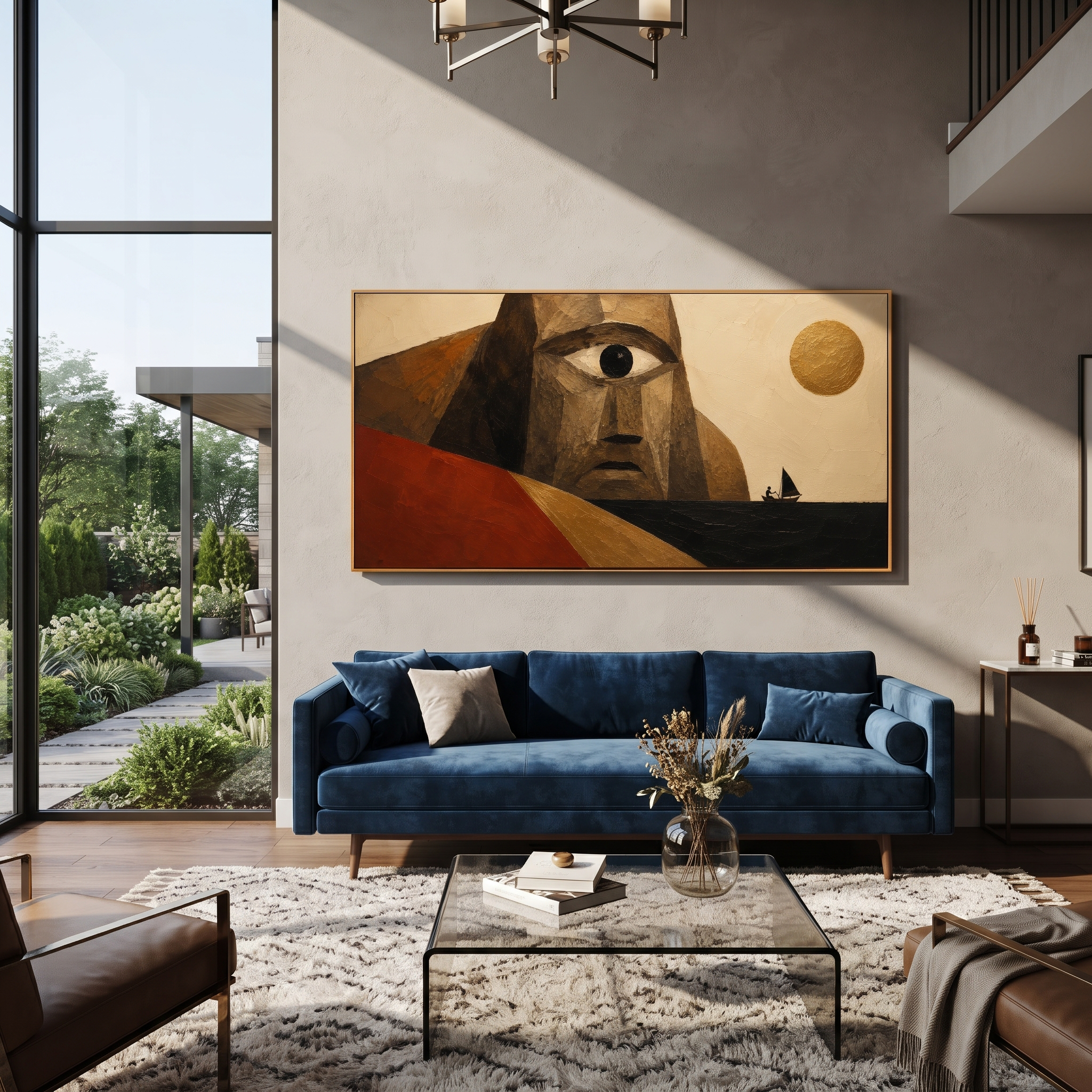 A spear cuts through the space between broken shields. The painting turns battle into aftermath, where bronze, shadow, and one red line hold the entire story.