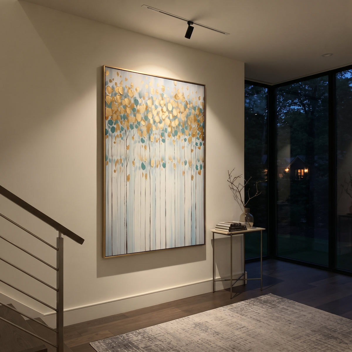 "Black White Blossom Tree Painting" focuses on atmosphere, surface movement, and sculptural heavy impasto craftsmanship rather than a fixed literal storyline. The composition uses this hand-painted vertical canvas presents a monochrome tree with black trunk, white blossom-like foliage, grey shadows, and thick sculpted petals, with visible raised palette-knife texture and handmade surface depth as the visual anchor, while layered palette-knife paint, raised plaster-like texture, and softened