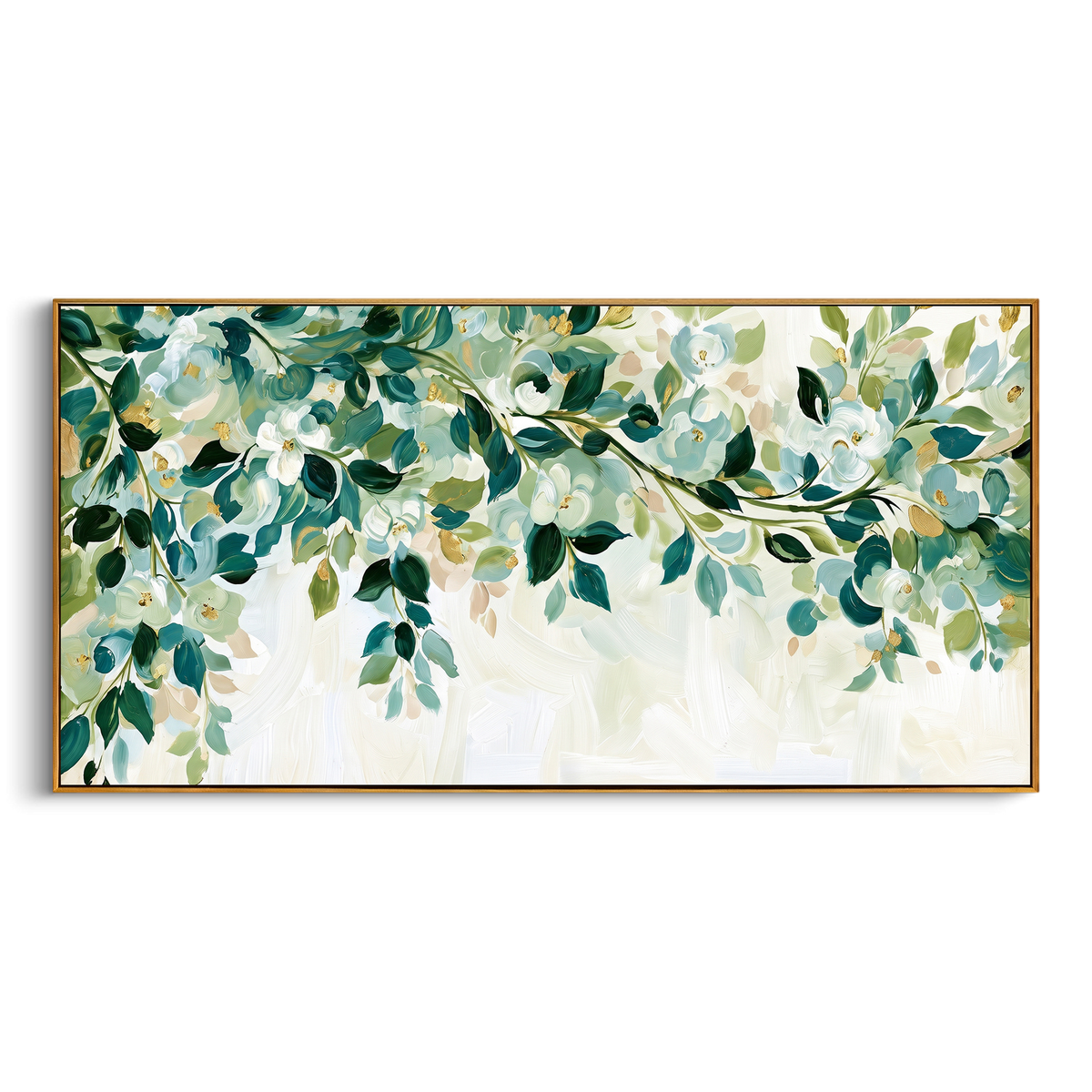 "Colorful Birch Forest Painting" focuses on atmosphere, surface movement, and sculptural heavy impasto craftsmanship rather than a fixed literal storyline. The composition uses this hand-painted panoramic canvas presents a vivid birch forest with black and white trunks, red orange yellow and blue foliage, and a bright path-like center built with textured brushwork as the visual anchor, while layered palette-knife paint, raised plaster-like texture, and softened brush movement create tactile