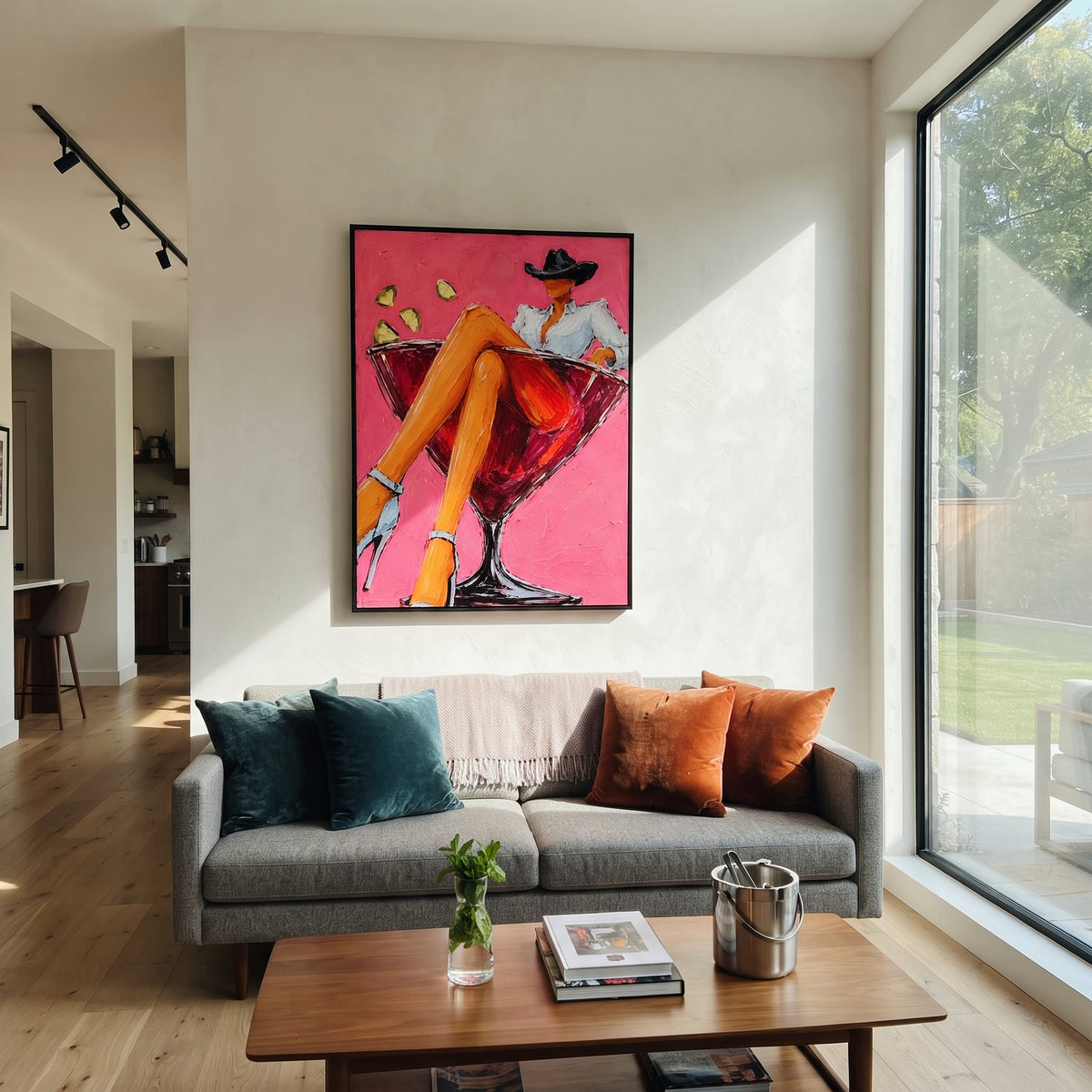 "Rust Face Cowboy Portrait Painting" focuses on atmosphere, surface movement, and sculptural heavy impasto craftsmanship rather than a fixed literal storyline. The composition uses this hand-painted vertical canvas presents a modern faceless cowboy portrait with burnt orange face tones, a sand colored hat, and muted green outerwear on a cream ground as the visual anchor, while layered palette-knife paint, raised plaster-like texture, and softened brush movement create tactile depth across the