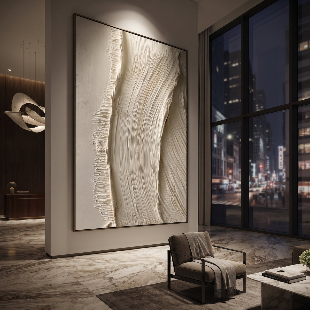 Sage Green Cresting Wave focuses on this hand-painted textured canvas features a sage green cresting wave, thick white foam, pale abstract sky shapes, and layered coastal plaster texture. The composition is described from the actual main image, so the visible subject, color balance, spacing, and surface movement stay specific to this product instead of reading like a batch title. Raised palette-knife layers, sculpted impasto ridges, softened brush transitions, and tactile handmade texture give