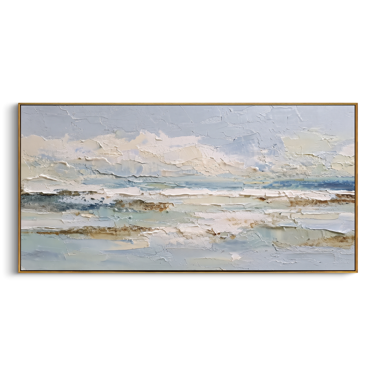 Neutral Mountain Layer Relief focuses on this hand-painted textured canvas features layered neutral mountain-like bands with raised plaster edges, brown mineral tones, and soft grey accents. The composition is described from the actual main image, so the visible subject, color balance, spacing, and surface movement stay specific to this product instead of reading like a batch title. Raised palette-knife layers, sculpted impasto ridges, softened brush transitions, and tactile handmade texture