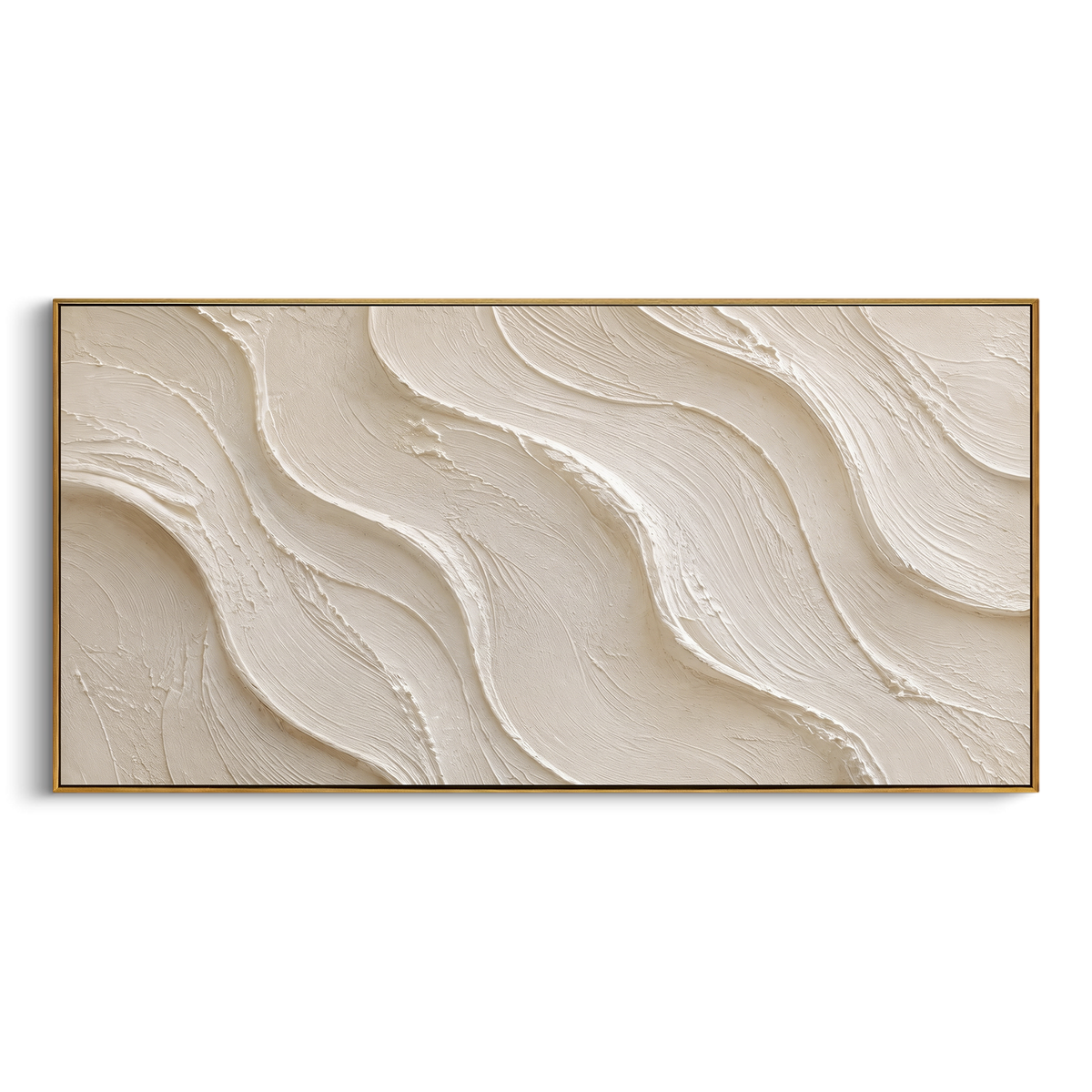Ivory Flow Relief focuses on this hand-painted textured canvas features abstract plaster relief, carved organic movement, layered neutral surfaces, and sculptural handmade texture, built with raised palette-knife texture, layered brushwork, and sculptural plaster-like depth. The composition is described from the actual main image, so the visible subject, color balance, spacing, and surface movement stay specific to this product instead of reading like a batch title. Raised palette-knife layers