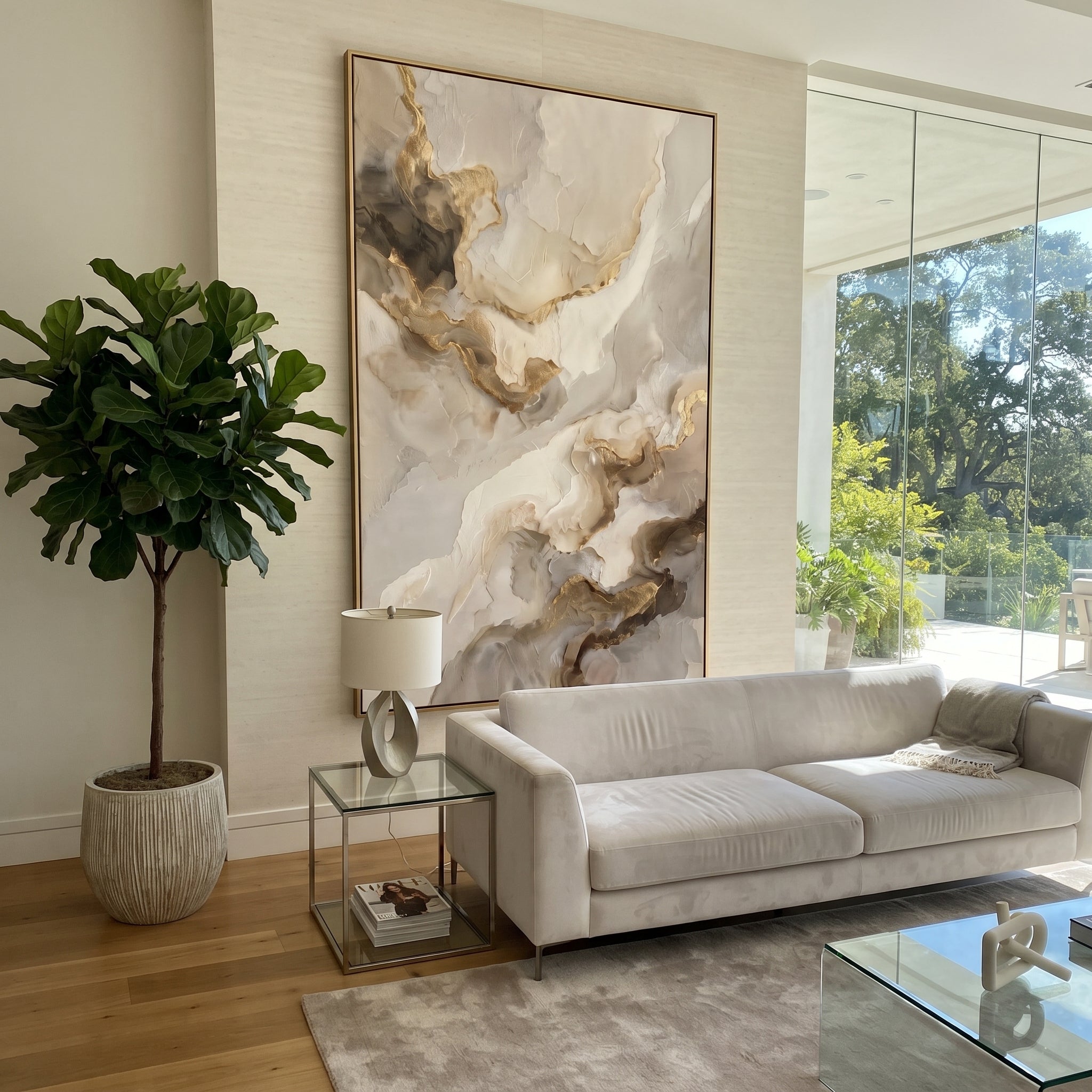 White Gold Marble Abstract focuses on this hand-painted textured canvas features geometric relief forms, carved linework, layered plaster blocks, and measured modern surface rhythm, built with raised palette-knife texture, layered brushwork, and sculptural plaster-like depth. The composition is described from the actual main image, so the visible subject, color balance, spacing, and surface movement stay specific to this product instead of reading like a batch title. Raised palette-knife layers
