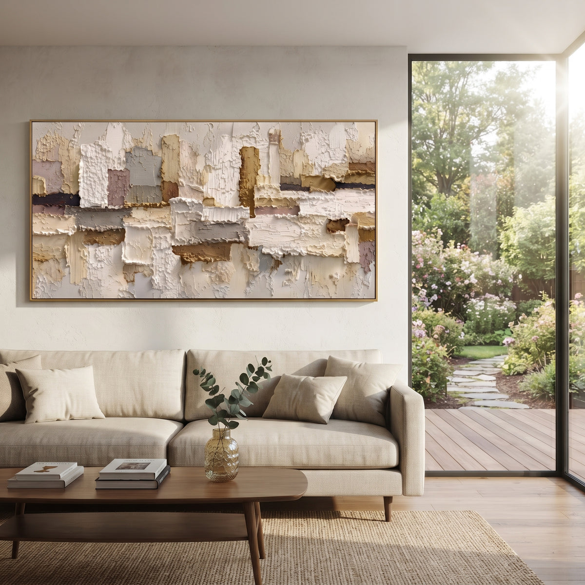 Neutral Cubist Block Relief focuses on this hand-painted textured canvas features abstract forms, carved edges, layered plaster surfaces, and measured geometric movement. The composition is described from the actual main image, so the visible subject, color balance, spacing, and surface movement stay specific to this product instead of reading like a batch title. Raised palette-knife layers, sculpted impasto ridges, softened brush transitions, and tactile handmade texture give the canvas
