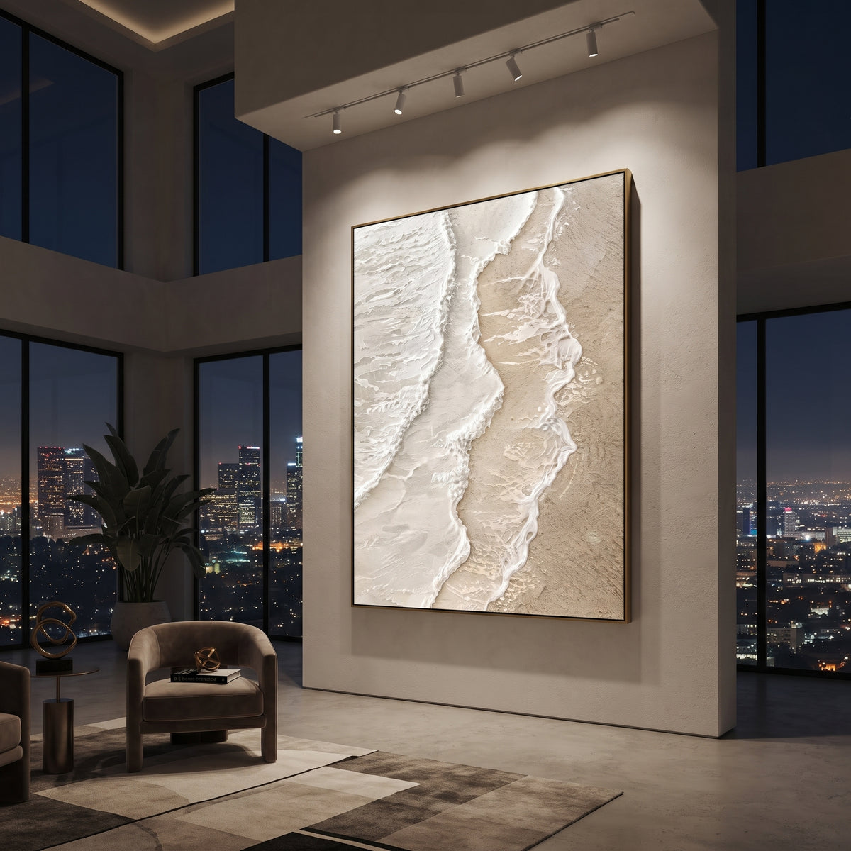 Beige Torn Paper Relief focuses on this hand-painted textured canvas features abstract forms, carved edges, layered plaster surfaces, and measured geometric movement. The composition is described from the actual main image, so the visible subject, color balance, spacing, and surface movement stay specific to this product instead of reading like a batch title. Raised palette-knife layers, sculpted impasto ridges, softened brush transitions, and tactile handmade texture give the canvas dimensional