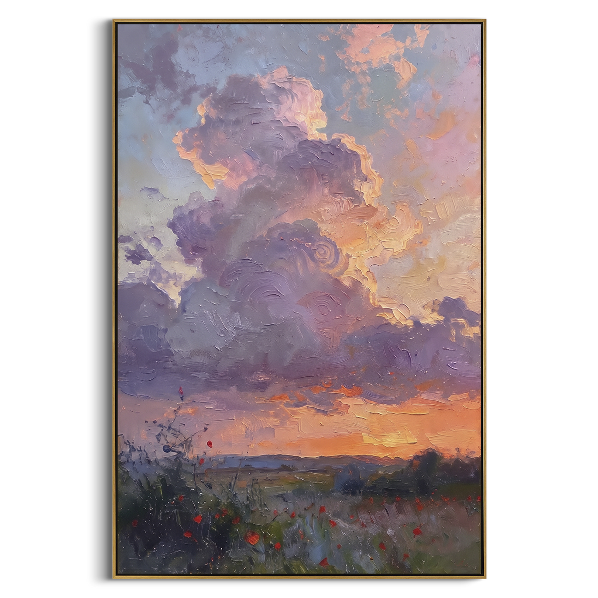 Lavender Sunset Field focuses on this hand-painted textured canvas features layered landforms, mineral color transitions, raised terrain ridges, and atmospheric depth. The composition is described from the actual main image, so the visible subject, color balance, spacing, and surface movement stay specific to this product instead of reading like a batch title. Raised palette-knife layers, sculpted impasto ridges, softened brush transitions, and tactile handmade texture give the canvas