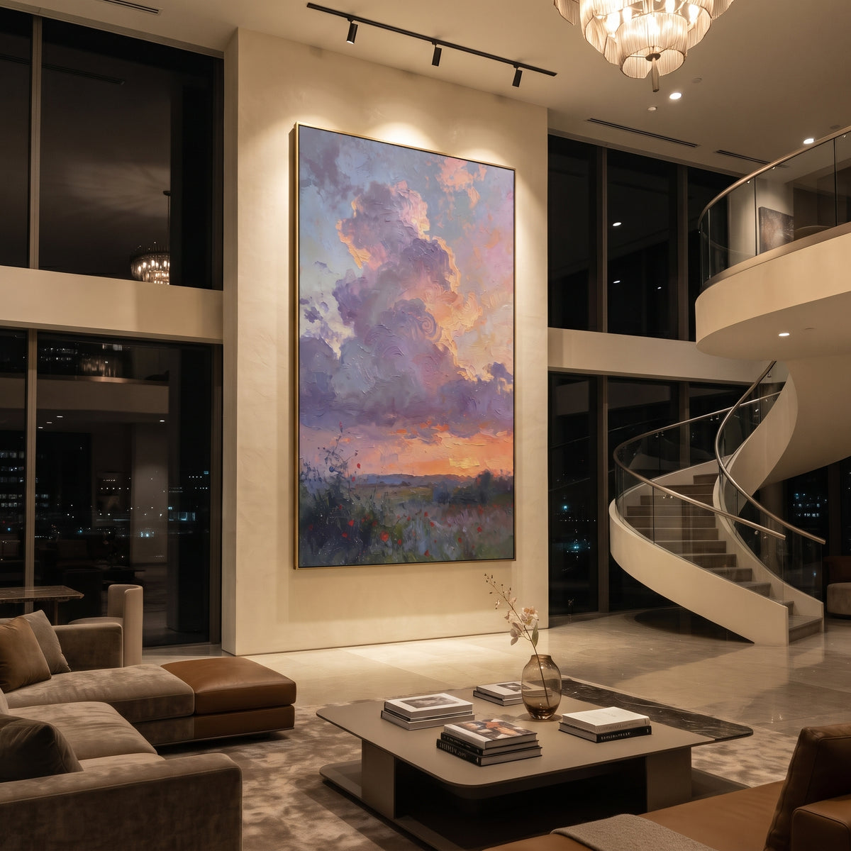 Lavender Sunset Field focuses on this hand-painted textured canvas features layered landforms, mineral color transitions, raised terrain ridges, and atmospheric depth. The composition is described from the actual main image, so the visible subject, color balance, spacing, and surface movement stay specific to this product instead of reading like a batch title. Raised palette-knife layers, sculpted impasto ridges, softened brush transitions, and tactile handmade texture give the canvas