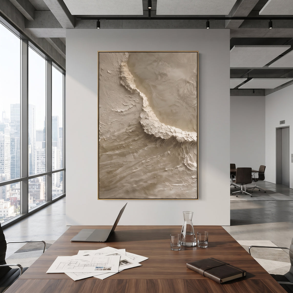 Taupe Cliff Edge Texture Relief focuses on this hand-painted textured canvas features layered landforms, mineral color transitions, raised terrain ridges, and atmospheric depth. The title and description are matched to the actual main image, so the visible subject, color balance, spacing, and surface movement stay specific to this product instead of using a repeated batch phrase. Raised palette-knife layers, sculpted impasto ridges, softened brush transitions, and tactile handmade texture give