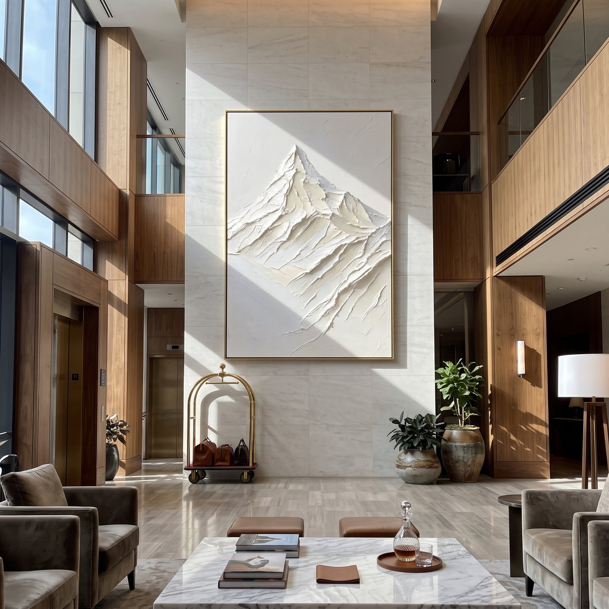 White Mountain Peak Relief focuses on this hand-painted textured canvas features single White Mountain Peak Relief with carved snow ridges and minimal plaster ground. The composition is described from the actual main image, so the visible subject, color balance, spacing, and surface movement stay specific to this product instead of reading like a batch title. Raised palette-knife layers, sculpted impasto ridges, softened brush transitions, and tactile handmade texture give the canvas dimensional