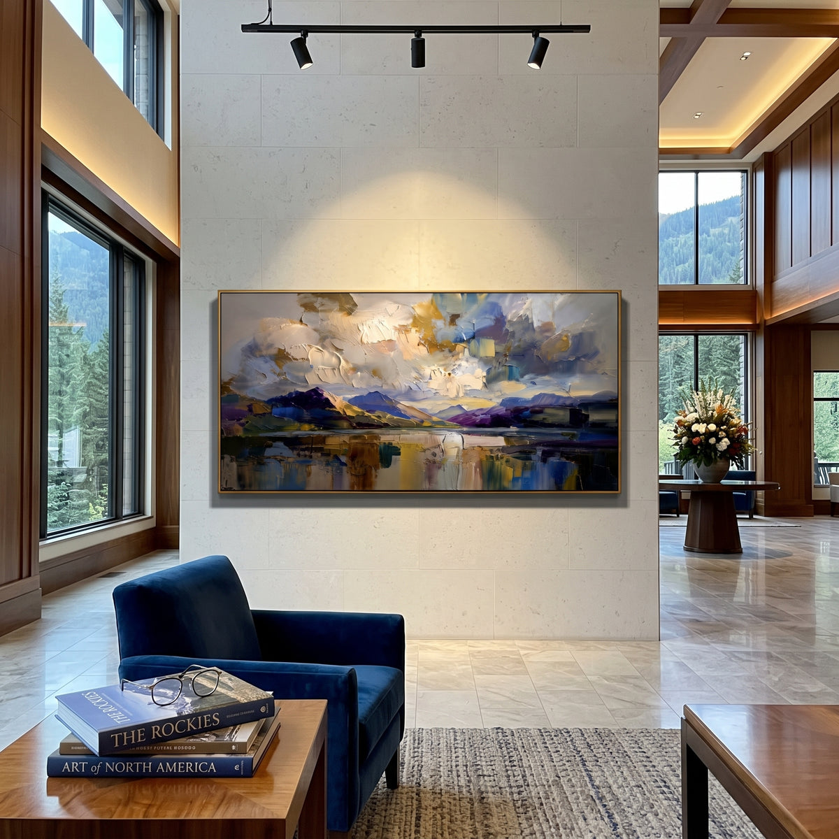 Storm Lake Mountain Reflection focuses on this hand-painted textured canvas features stormy lake mountain reflection with purple clouds, gold light, and mirrored water. The composition is described from the actual main image, so the visible subject, color balance, spacing, and surface movement stay specific to this product instead of reading like a batch title. Raised palette-knife layers, sculpted impasto ridges, softened brush transitions, and tactile handmade texture give the canvas