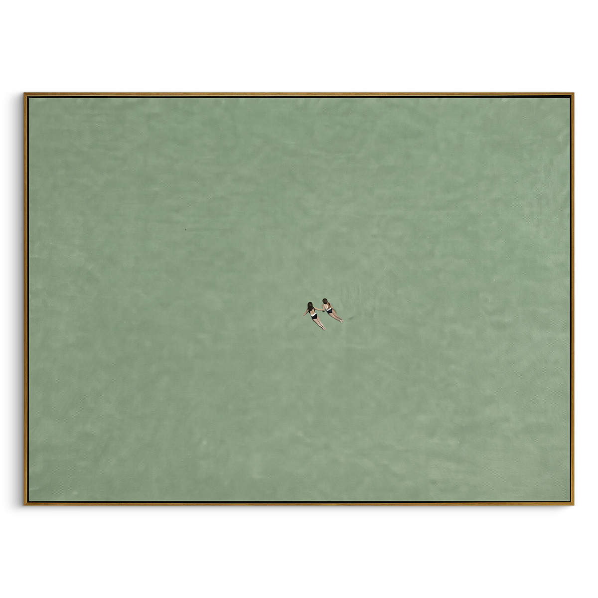 Minimal Couple Sage Pool focuses on a small couple-like pair floating in an open sage green pool field, using the sage green family as the main atmosphere while keeping the subject and composition specific to the actual main image. The visible details are described from the artwork itself: the placement of the main forms, the surrounding negative space, the relationship between pale highlights and deeper green or dark accents, and the direction of the brushwork across the surface. Raised