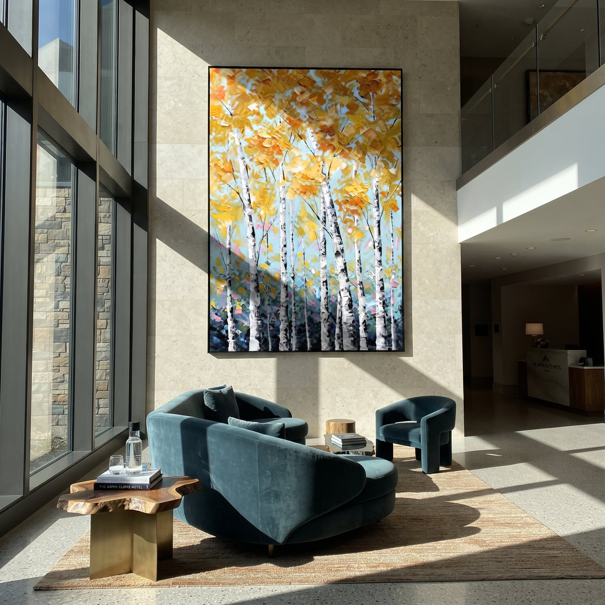 ARTWORK DETAILS Pale Gold Birch Cluster Painting is built from the actual artwork image: tall pale birches topped with soft golden leaves. The composition uses raised texture to separate tree trunks, leaf masses, ground movement, and soft background atmosphere, so the surface reads with real hand-painted depth from different viewing angles. The color direction is yellow, white, green, chosen to keep the autumn mood warm while still leaving enough pale air and cool contrast for modern interiors.
