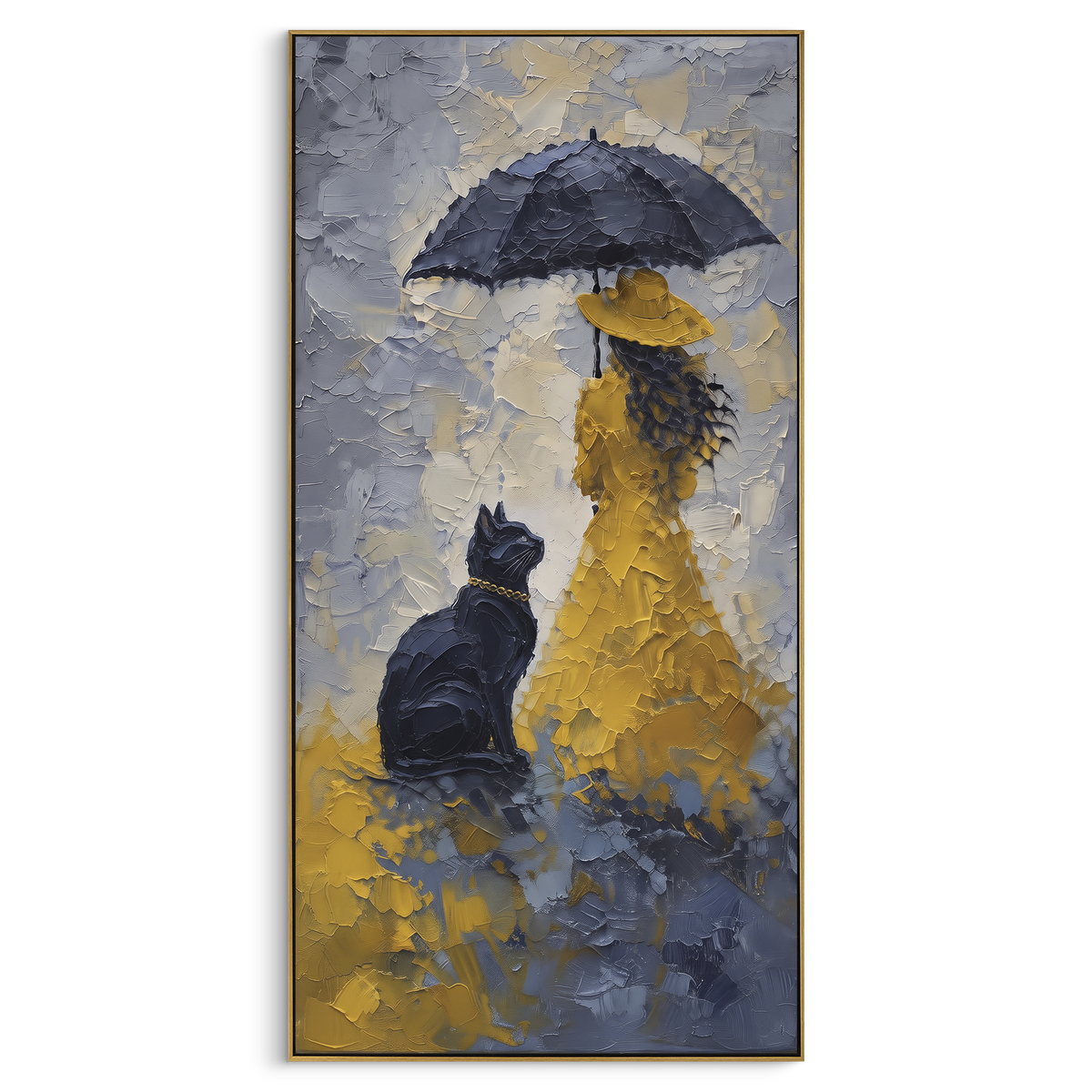 Flying Tabby focuses on a tabby cat suspended mid-leap above a soft sage ground. The visible subject is placed within a carefully balanced painted field, with the main silhouette, feather, fur, petals, branches, clothing, landscape or background marks kept specific to this artwork. The palette of brown, green, grey creates the mood through clear warm and cool relationships, while lighter passages open the composition and darker passages give the focal form weight. Raised impasto, palette-knife