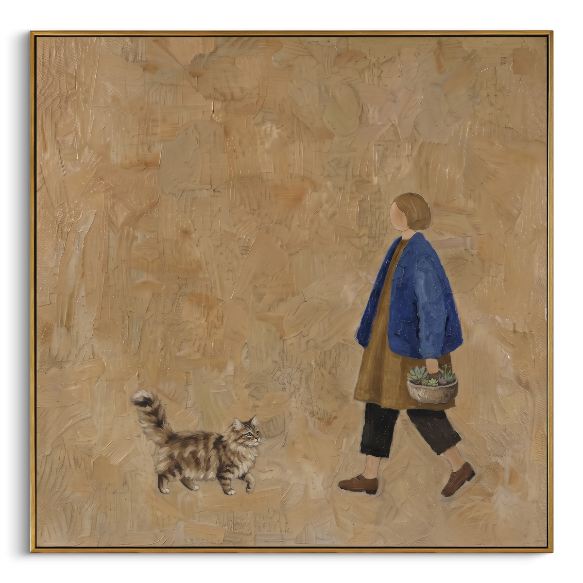 Restful Tender Long-Legged Horse focuses on a tall horse with performers and flags in a theatrical field. The composition keeps the principal subject clearly separated from the painted field, so the eye can follow the specific gesture, silhouette, garment, fur, petal, ridge, or river visible in this artwork. Its color relationships move between green, grey, and pink, with lighter passages opening the focal area and deeper strokes giving the forms weight. Palette-knife edges, impasto ridges