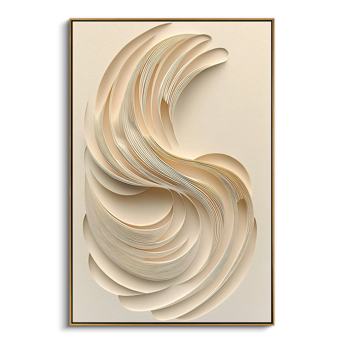 This hand-crafted 3D abstract wall art features layered wave-like relief in soft off-white and beige tones. The dimensional surface catches light naturally, creating a calm architectural statement for living rooms, bedrooms, hallways, villas, hotels, and minimalist spaces.