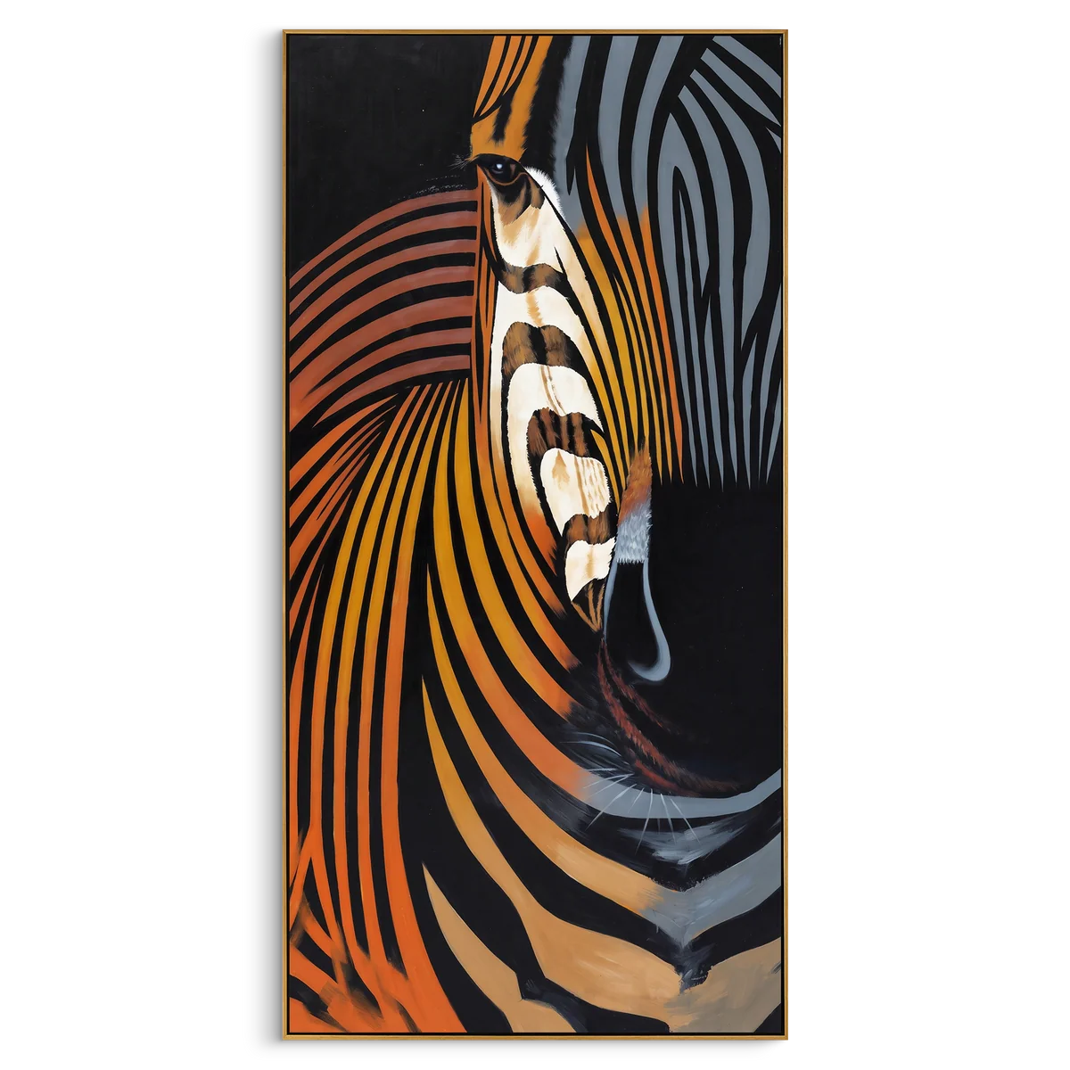 "Zebra Stripe Graphic Wall Painting" - Modern Heavy Impasto Western Animal Artwork | Black & White Palette Knife Painting | Luxury Vertical Wall Art #PT 638