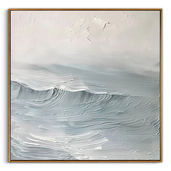 "The Silent Tide" – Minimalist Mist Blue Seascape | Hand-Textured 3D Abstract Wave Painting | Soothing Modern Wall Art #PT537