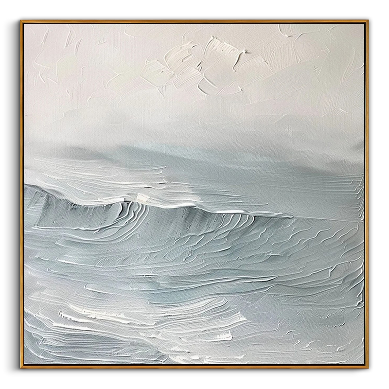 "The Silent Tide" – Minimalist Mist Blue Seascape | Hand-Textured 3D Abstract Wave Painting | Soothing Modern Wall Art #PT537