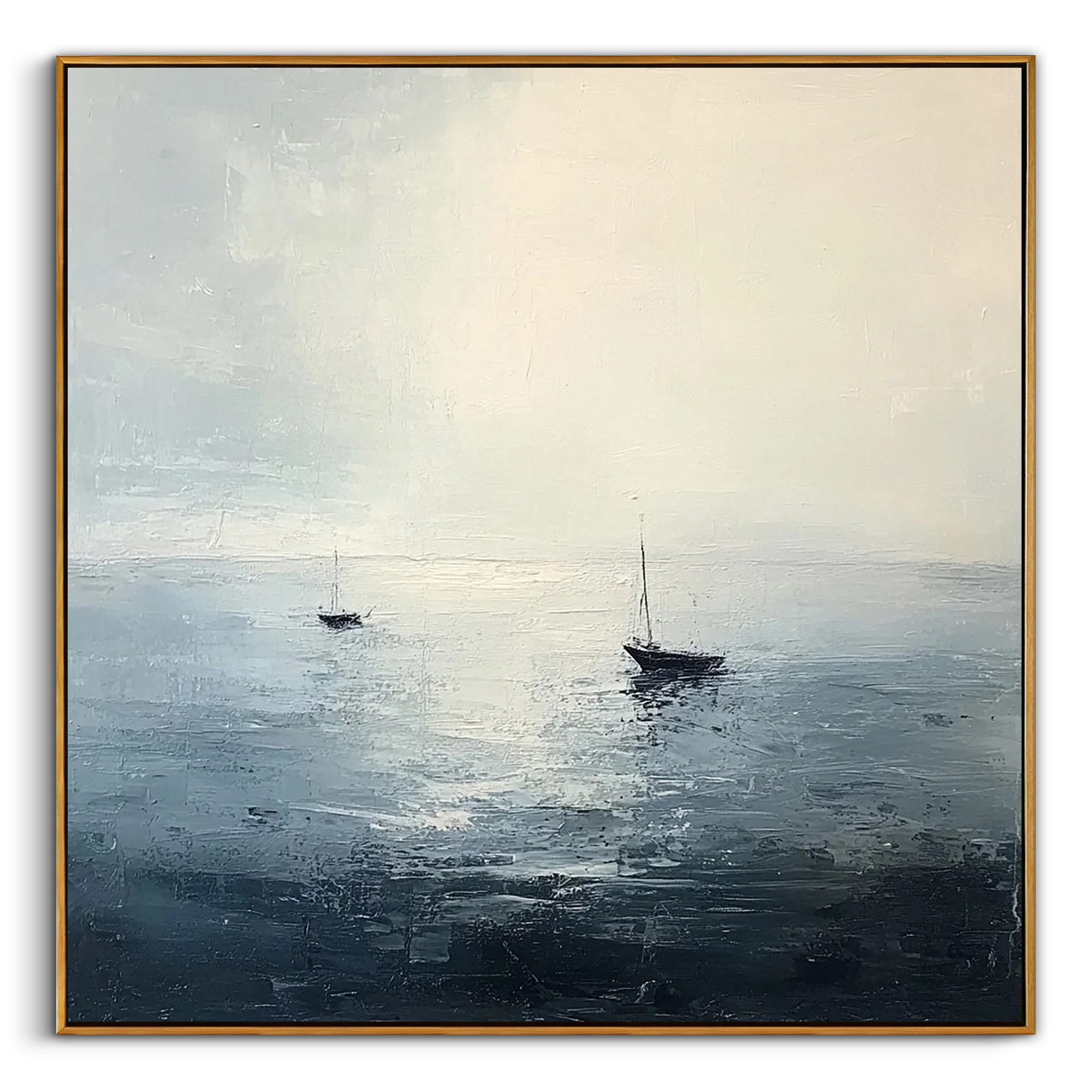 "The Silent Horizon" – Palette Knife Textured Seascape | Luxury Abstract Sailboat Painting for Modern Interiors #WS 234