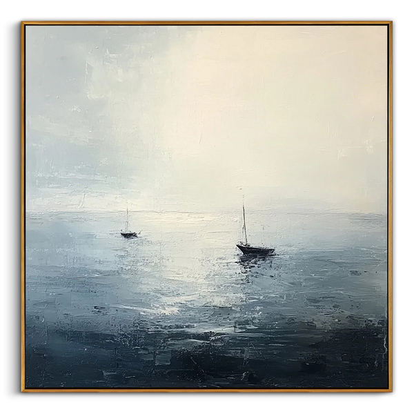 "The Silent Horizon" – Palette Knife Textured Seascape | Luxury Abstract Sailboat Painting for Modern Interiors #WS 234