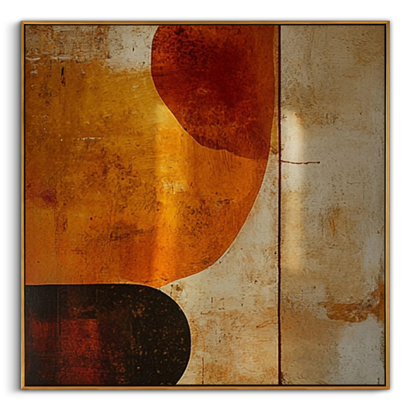 "The Amber Epoch" – Retro Earth Tone Geometric Abstract | Hand-Textured Distressed Relief | Sophisticated 3D Mid-Century Wall Decor #AB1024