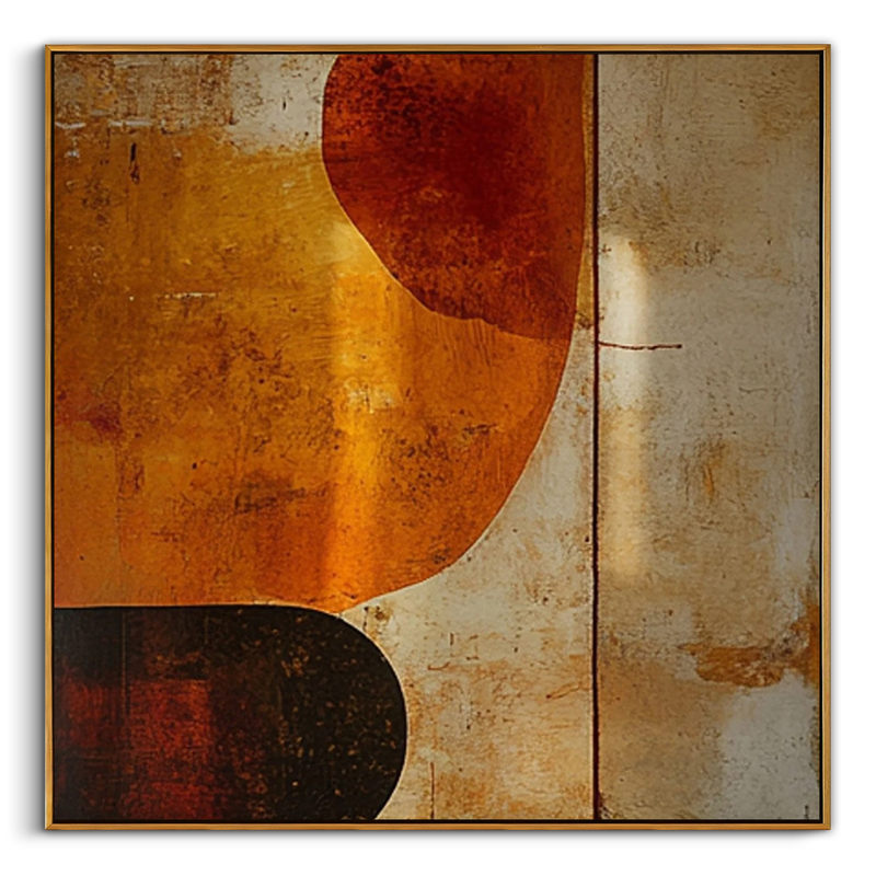"The Amber Epoch" – Retro Earth Tone Geometric Abstract | Hand-Textured Distressed Relief | Sophisticated 3D Mid-Century Wall Decor #AB1024