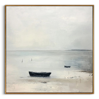 "The Silent Moor" – Modern Zen Minimalist Boat Abstract | Misty Gray Seascape Wabi-Sabi Gallery Art #WS 228