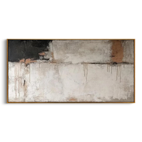 "Echo of the Plains" – Modern Industrial Heavy Impasto Abstract | Minimalist Wabi-Sabi Black & Gray Horizontal Art #WS 238