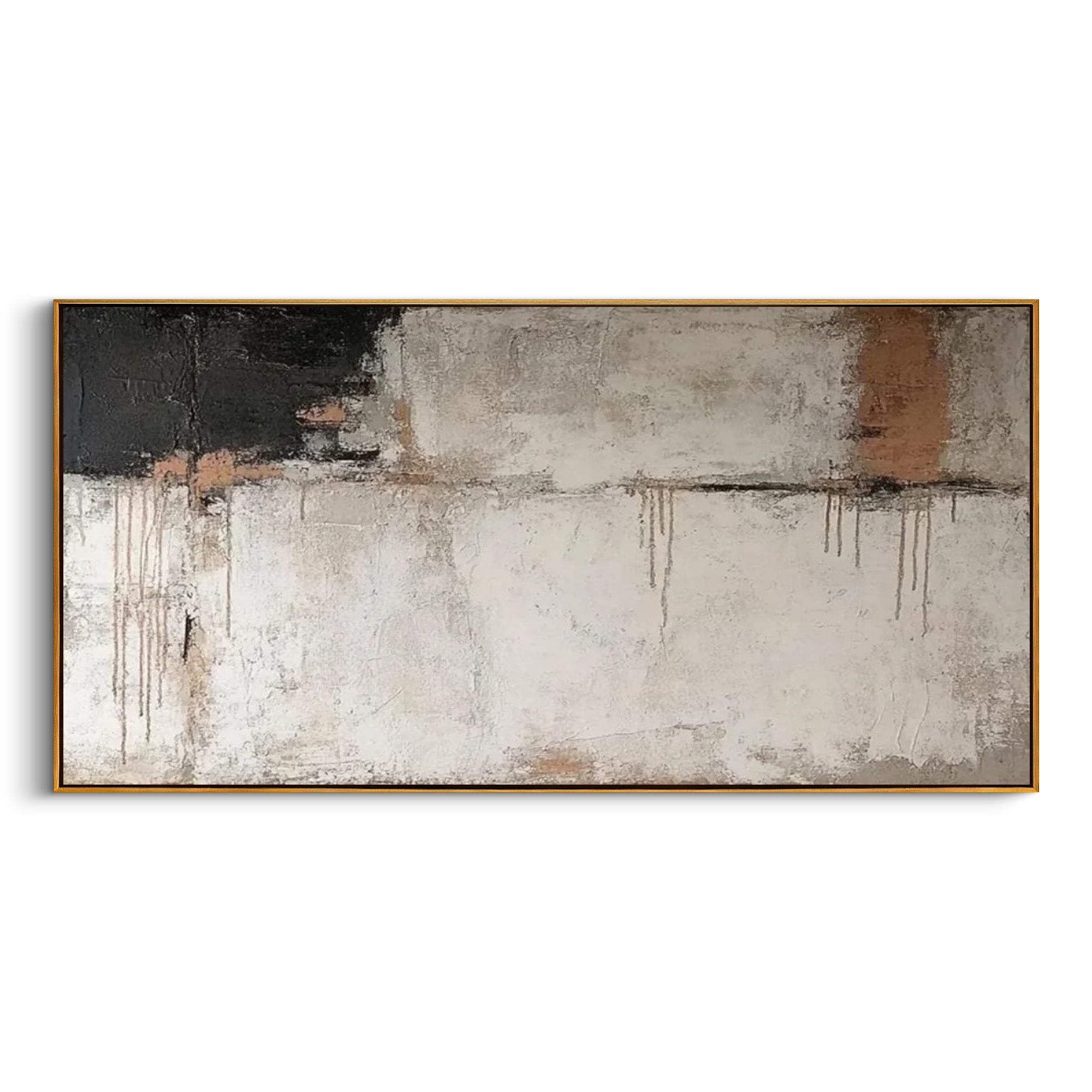 "Echo of the Plains" – Modern Industrial Heavy Impasto Abstract | Minimalist Wabi-Sabi Black & Gray Horizontal Art #WS 238