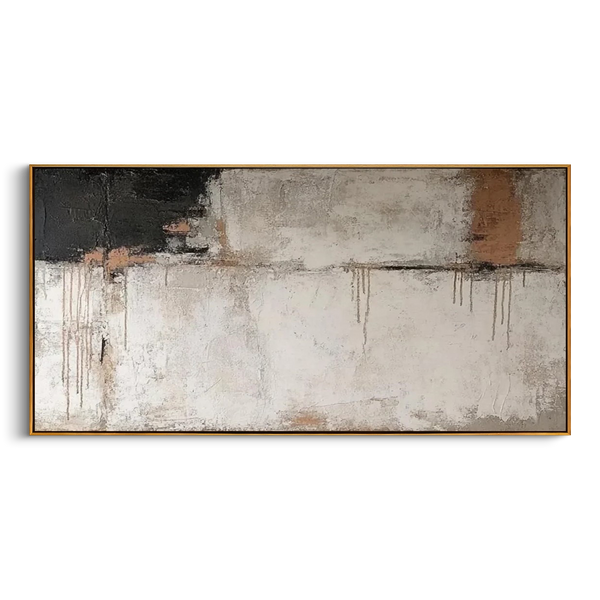 "Echo of the Plains" – Modern Industrial Heavy Impasto Abstract | Minimalist Wabi-Sabi Black & Gray Horizontal Art #WS 238