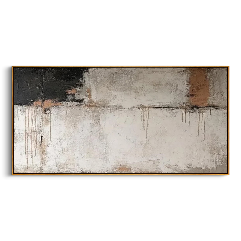 "Echo of the Plains" – Modern Industrial Heavy Impasto Abstract | Minimalist Wabi-Sabi Black & Gray Horizontal Art #WS 238