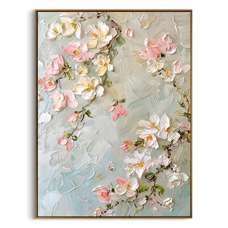 "Spring Whispers" – 3D Sculptural Heavy Impasto Cherry Blossom | Modern Creamy Style Healing Floral Wall Art#FL319