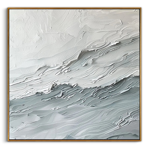 "The Stratum Breath" – Ultra-Heavy Impasto Abstract Relief | Hand-Sculpted 3D White & Gray Painting | High-End Minimalist Wall Art #PT536