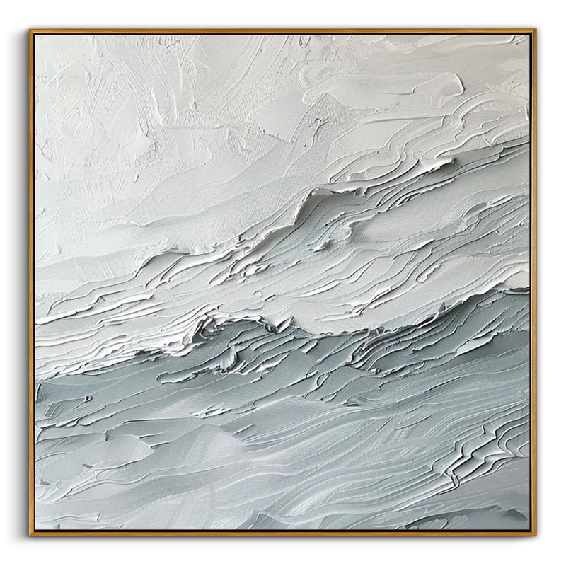 "The Stratum Breath" – Ultra-Heavy Impasto Abstract Relief | Hand-Sculpted 3D White & Gray Painting | High-End Minimalist Wall Art #PT536
