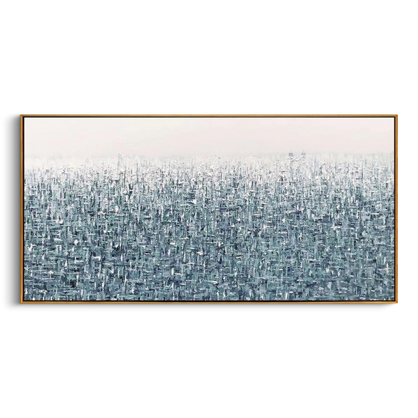 "Cyber Matrix" – Modern Minimalist 3D Heavy Impasto Abstract | Frosted Silver Gray Horizontal Statement Art #MI189