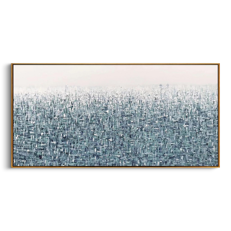 "Cyber Matrix" – Modern Minimalist 3D Heavy Impasto Abstract | Frosted Silver Gray Horizontal Statement Art #MI189