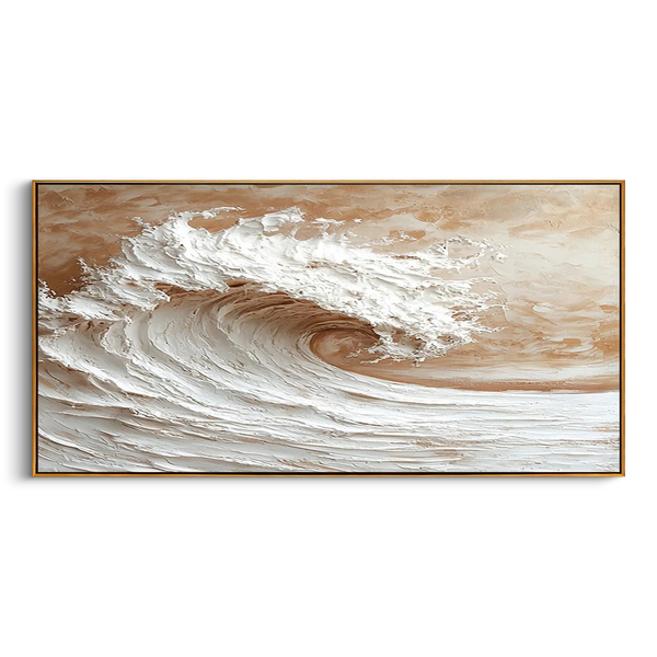 "The Amber Tide" – 3D Sculptural Heavy Impasto Wave | Modern Earth Tone Textured Horizontal Statement Art #PT 543