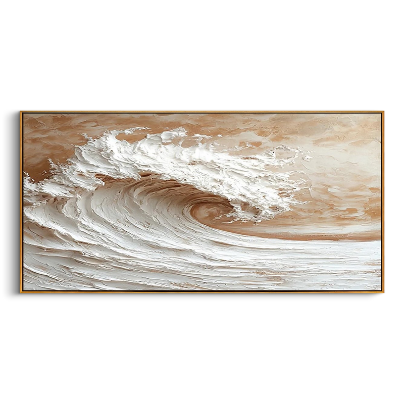 "The Amber Tide" – 3D Sculptural Heavy Impasto Wave | Modern Earth Tone Textured Horizontal Statement Art #PT 543